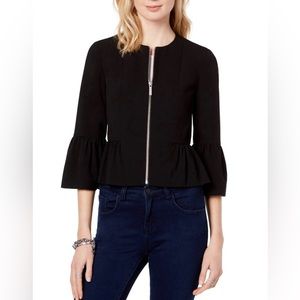Michael Kors, black ruffled sleeve size 8 jacket. Business casual. Gold zipper.